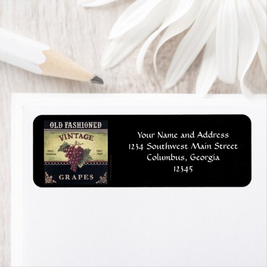 Oude modedruiven voor  gebruik, Paarse en zwarte w Etiket (Insitu)