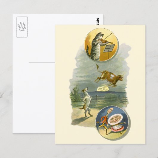 Oude Moeder de Gans-kinderrijmpje Hey Diddle Briefkaart (Voorkant / Achterkant)
