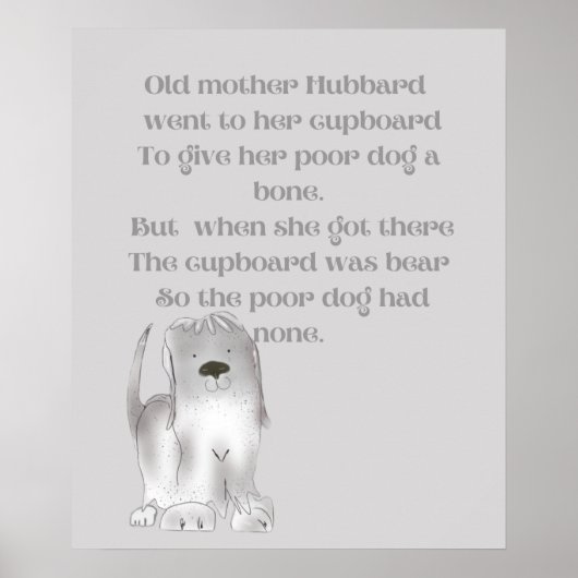 Oude moeder Hubbard in grijstinten  Poster (Voorkant)