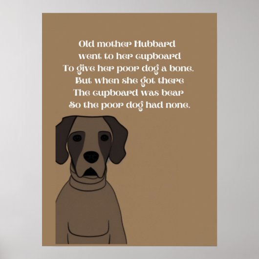 Oude moeder Hubbard rijm schattige hond in bruinti Poster (Voorkant)