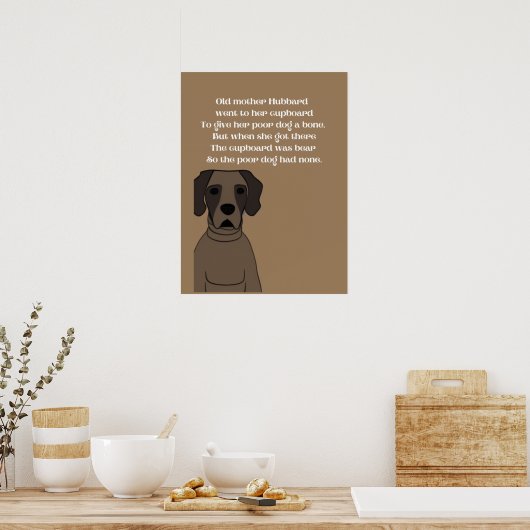 Oude moeder Hubbard rijmt een leuke hond in browse Poster (Keuken)