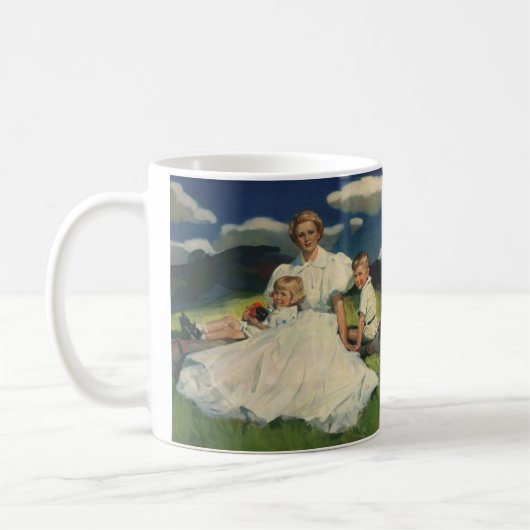 Oude Moederdag, moeder met kinderen Koffiemok (Links)