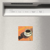 Oude mok koffie, schotel, lepel, retro diner magneet (Insitu (Vaatwasser))