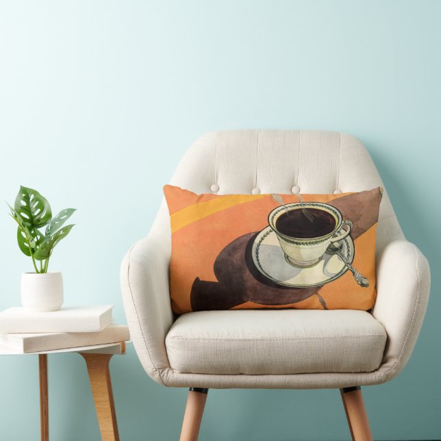 Oude mok koffie, schoteltje, lepel, retro diner kussen (Stoel)