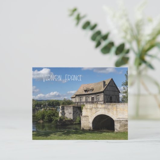 Oude Molen bij de rivier de Seine, Vernon Feestdagenkaart (Staand voorkant)