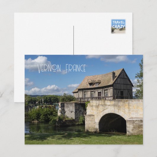 Oude Molen bij de rivier de Seine, Vernon Feestdagenkaart (Voorkant / Achterkant)