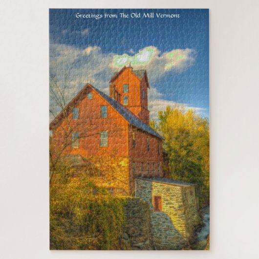 Oude molen in Vermont. Kerstgroeten legpuzzel (Verticaal)