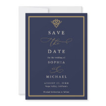Oude-Money-Navyblauwe Save-the-Date-Uitnodiging