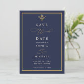 Oude-Money-Navyblauwe Save-the-Date-Uitnodiging Save The Date (Staand voorkant)
