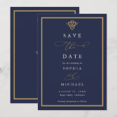 Oude-Money-Navyblauwe Save-the-Date-Uitnodiging Save The Date (Voorkant / Achterkant)