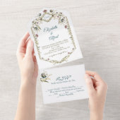 Oude Monogram Bloemrank All In One Uitnodiging (Afscheurbaar)