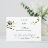 Oude Monogram Bloemranken RSVP Kaartje (Staand voorkant)