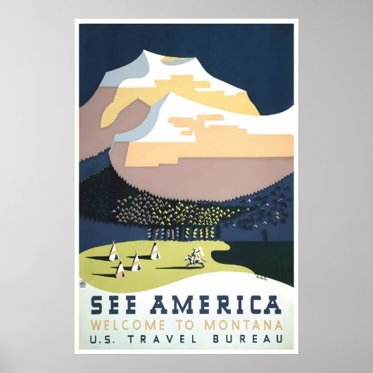 Oude Montana Poster Zie Amerika Reis Kunst (Voorkant)