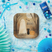 Oude Moody Ghost & Zwarte Kat Papieren Bordje (Feest)
