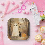 Oude Moody Ghost & Zwarte Kat Papieren Bordje (Feest)