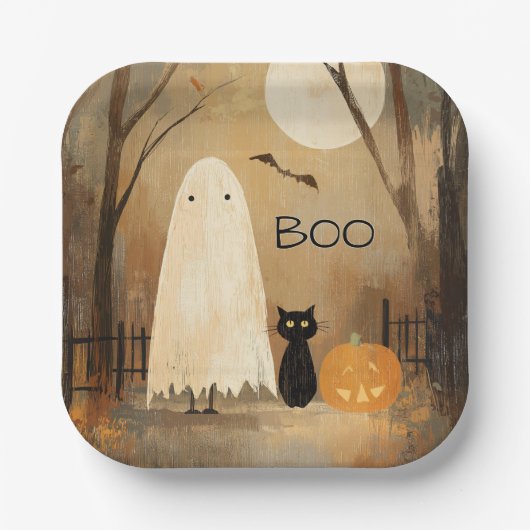 Oude Moody Ghost & Zwarte Kat Papieren Bordje (Voorkant)