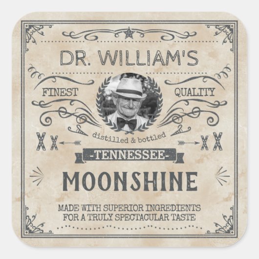 Oude Moonshine Hillbilly Geneeskunde Aangepaste Br Vierkante Sticker (Voorkant)
