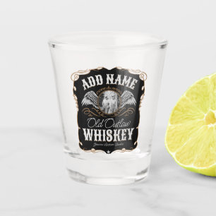 Oude Moonshine Whiskey Label VOEG FOTO Toe Familie Shot Glas
