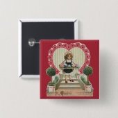 Oude moppige Valentijnsdag, Meisje met Bloemen Vierkante Button 5,1 Cm (Voorkant /achterkant)
