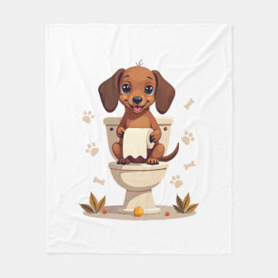 Oude Mopshond op Toilet Cartoon Badkamer Fleece Deken