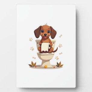 Oude Mopshond op Toilet Cartoon Badkamer  Fotoplaat