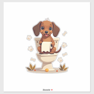 Oude Mopshond op Toilet Cartoon Badkamer  Sticker
