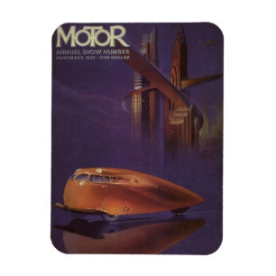 Oude Motor Magazine Cover, Futuristische Stadsauto Magneet