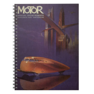 Oude Motor Magazine Cover, Futuristische Stadsauto Notitieboek