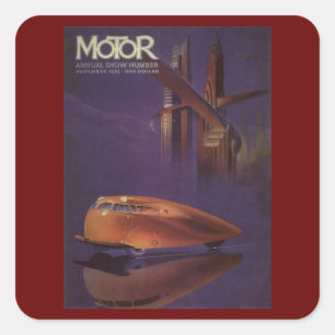 Oude Motor Magazine Cover, Futuristische Stadsauto Vierkante Sticker