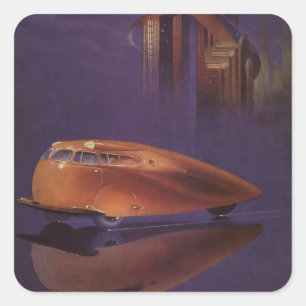 Oude Motor Magazine Cover, Futuristische Stadsauto Vierkante Sticker