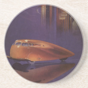 Oude Motor Magazine Cover, Futuristische Stadsauto Zandsteen Onderzetter