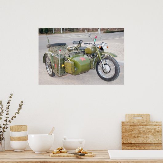 Oude motorfiets 750B-2 met zijspan Poster (Keuken)