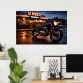 Oude motorfiets & Amerikaans eethuis Poster (Thuiskantoor)