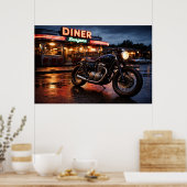 Oude motorfiets & Amerikaans eethuis Poster (Keuken)