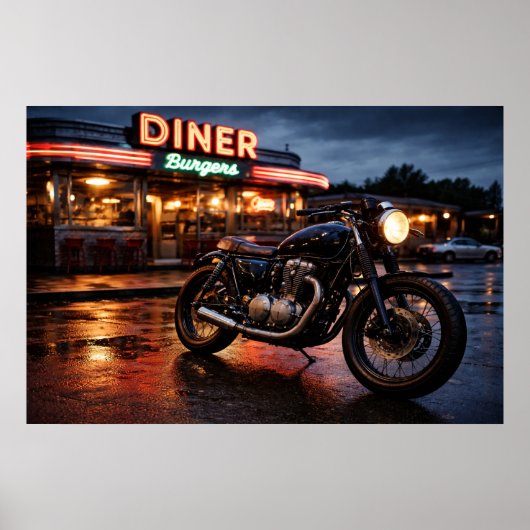 Oude motorfiets & Amerikaans eethuis Poster (Voorkant)