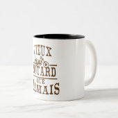 Oude motorfiets die nooit geciteerd is tweekleurige koffiemok (Voorkant rechts)