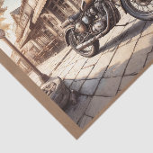 Oude motorfiets geparkeerd bij een café tissuepapier (Detail)