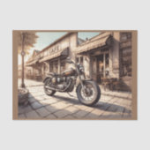 Oude motorfiets geparkeerd bij een café tissuepapier (Voorkant)