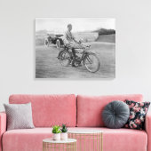 Oude motorfiets met koplicht over de lantaarn canvas afdruk (Insitu (Woonkamer))