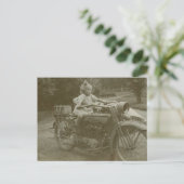 Oude motorfiets met zijspan  foto briefkaart (Staand voorkant)