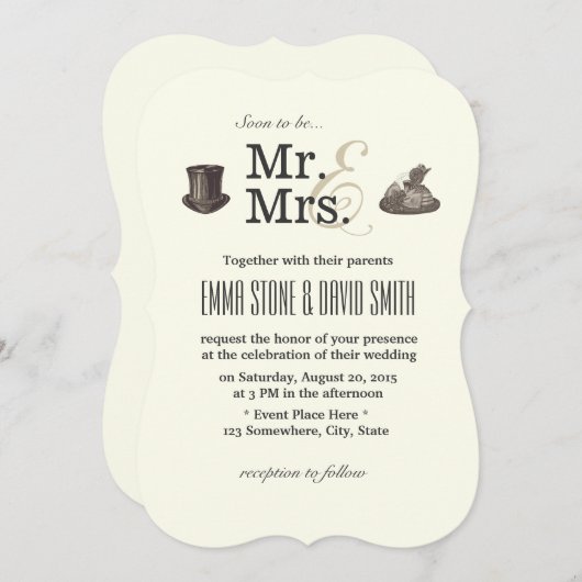 Oude Mr. & Mrs. Trouw Uitnodigingen (Voorkant / Achterkant)