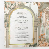 Oude Mughal-paleis All-in-One Moslim Bruiloft Drieluik Uitnodiging (Binnenzijde eerst)