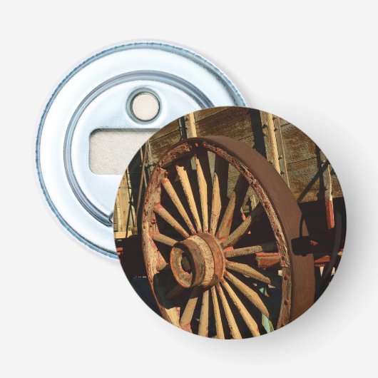 Oude muilezel treinwagen button flesopener (Voorkant)