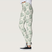 Oude Muntgroene Vogel Toile Bloemmotief Leggings (Links)