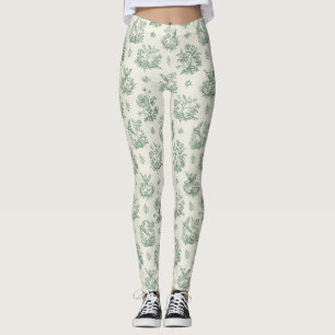 Oude Muntgroene Vogel Toile Bloemmotief Leggings