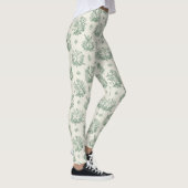 Oude Muntgroene Vogel Toile Bloemmotief Leggings (Rechts)