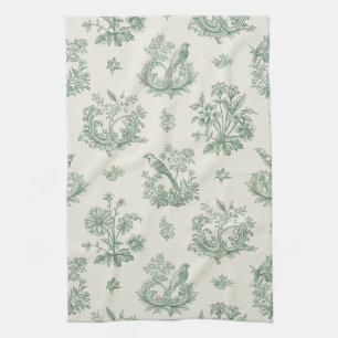 Oude Muntgroene Vogel Toile Bloemmotief Theedoek