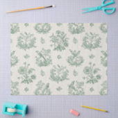 Oude Muntgroene Vogel Toile Bloemmotief Tissuepapier (Craft)
