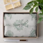 Oude Muntgroene Vogel Toile Bloemmotief Tissuepapier (Geschenk)