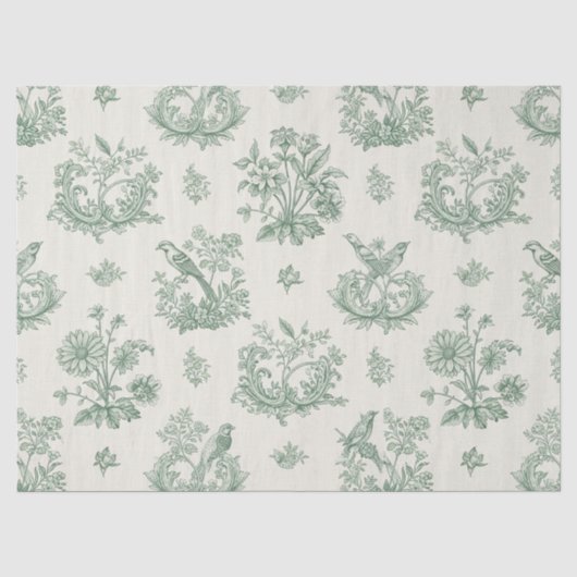 Oude Muntgroene Vogel Toile Bloemmotief Tissuepapier (Voorkant)